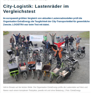 Logistra online über den ExtraEnergy-Sondertest Lasten Pedelecs