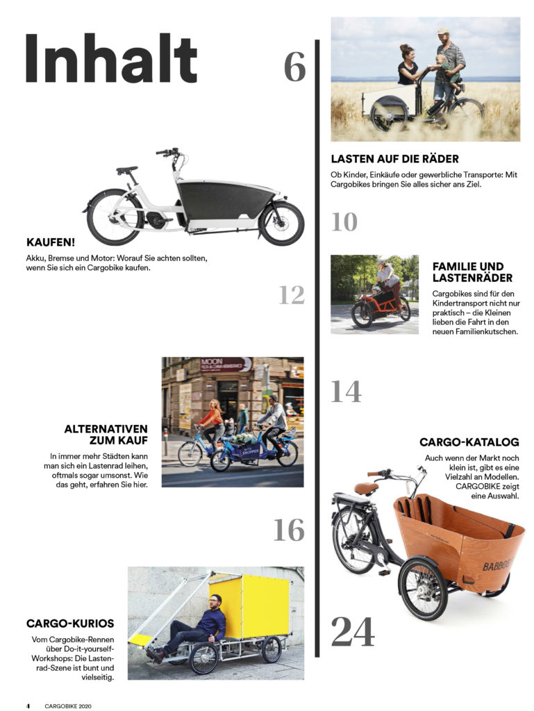Inhaltsverzeichnis Sonderbeilage Cargobike der KARL-Ausgabe 01/2020